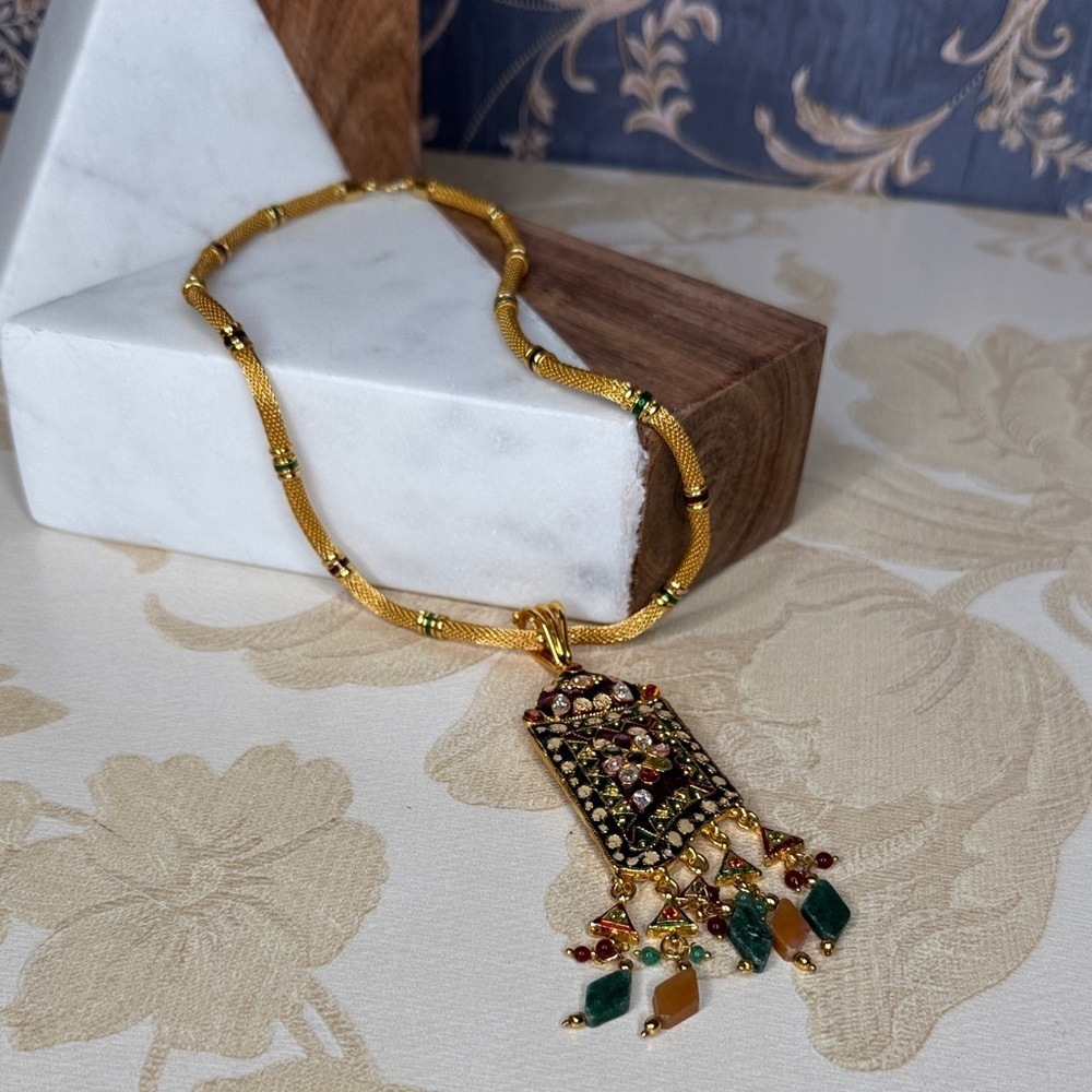 Vintage Estate Gold-plated Kundan Necklace with Ghungroo pendant 16" Lot A47